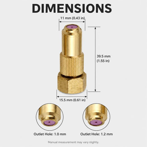 Ceramic Nozzle Adjustable Atomization High Pressure Spray Copper Nozzle, 1.0 Hole, 1.2 Hole