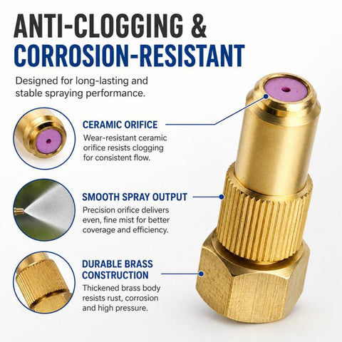 Ceramic Nozzle Adjustable Atomization High Pressure Spray Copper Nozzle, 1.0 Hole, 1.2 Hole