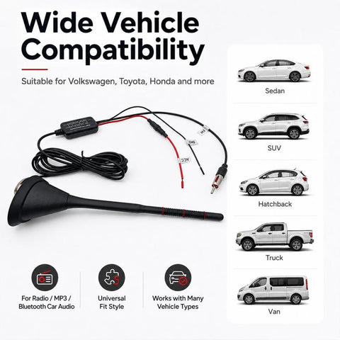 Car MP3 Radio Antenna FM Amplifier Signal Booster, 88-108MHz 600 Modulator Version, 76-230MHz B Version, 88-230MHz C Version, 88-108MHz D Version, 76-230MHz E Version