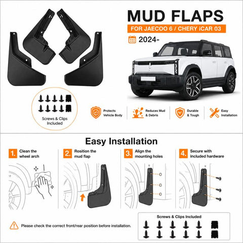 4pcs/Set Car Wheel Splash Flaps Fender Guard, For Chery Jaecoo 6 2024