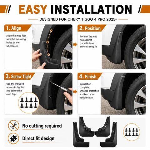 4pcs/Set Car Wheel Splash Flaps Fender Guard, For Chery Tiggo 4 Pro 2025