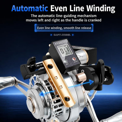 Magnetic Slow Descent Auto Line Winding Metal Raft Fishing Reel, Left Hand, Right Hand, Digital Display-Left Hand, Digital Display-Right Hand