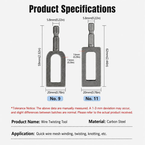 Hexagonal Electric Drill Wire Knotting Tool, No. 9, No. 11