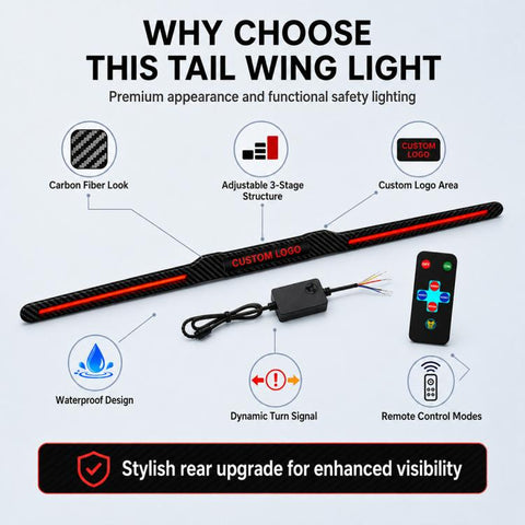 Automotive segmented spoiler light with carbon fiber Texture, Stop, Eye of the Demon