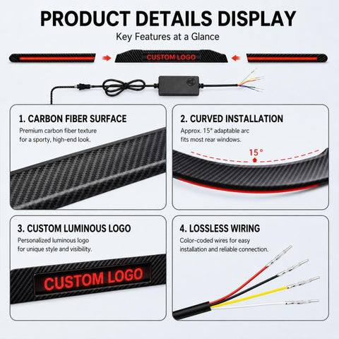 Automotive segmented spoiler light with carbon fiber Texture, Stop, Eye of the Demon