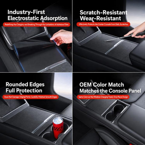 Dashboard Center Control Suede Leather Anti-Static Sticker, For Tesla Model Y / 3 Grey