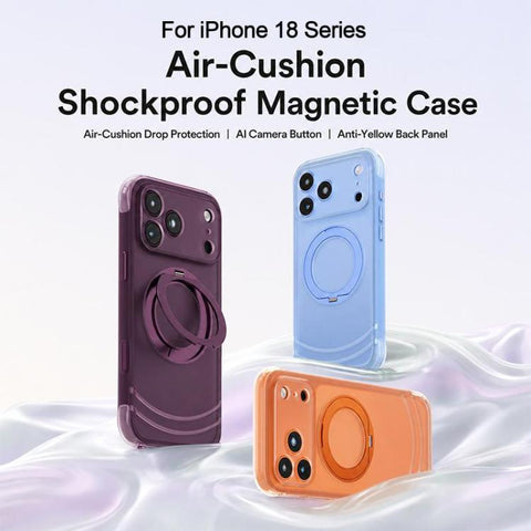QN2 Skin-Friendly AirBag Magnetic Shockproof Phone Case with 360 Rotation Holder, For iPhone 18 Pro, For iPhone 18 Pro Max, For iPhone 17 Pro Max, For iPhone 17 Pro