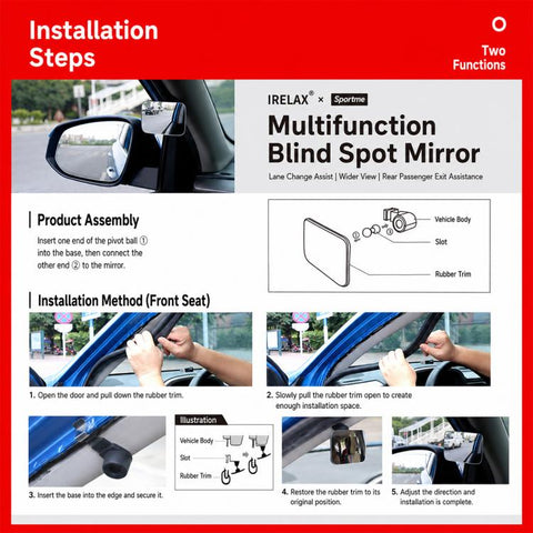 Car Auxiliary Mirror Multifunctional Square Reversing Mirror, Front Row, Back Row