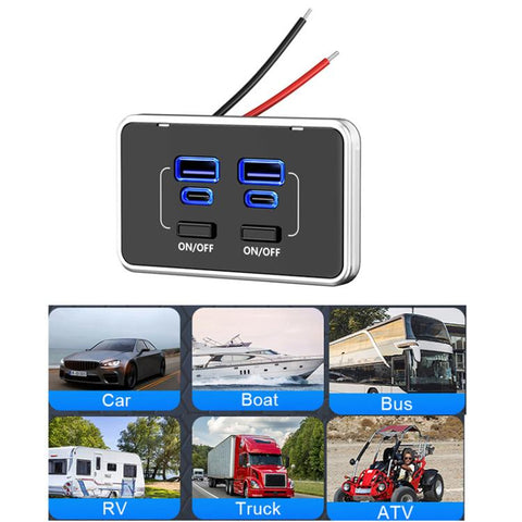 4 Ports Car Modification Fast Charging USB-C Car Charger, 4 Ports