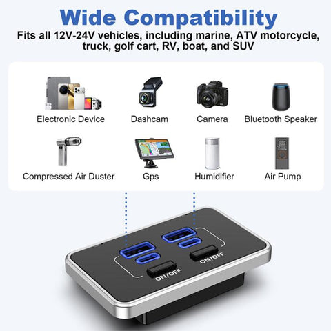 4 Ports Car Modification Fast Charging USB-C Car Charger, 4 Ports