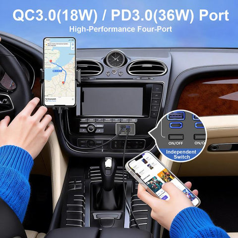 4 Ports Car Modification Fast Charging USB-C Car Charger, 4 Ports