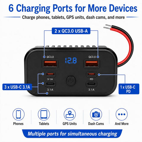 Car Modification Fast Charging USB-C Car Charger with Voltmeter, Multi-Ports