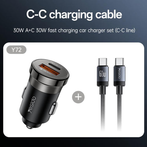 Yesido Y72 30W USB-A Type-C Dual Ports Car Charger with Type-C to Type-C Cable, Y72