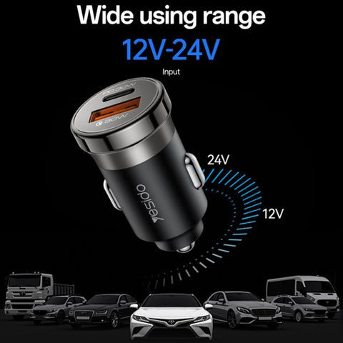 Yesido Y72 30W USB-A Type-C Dual Ports Car Charger with Type-C to Type-C Cable, Y72