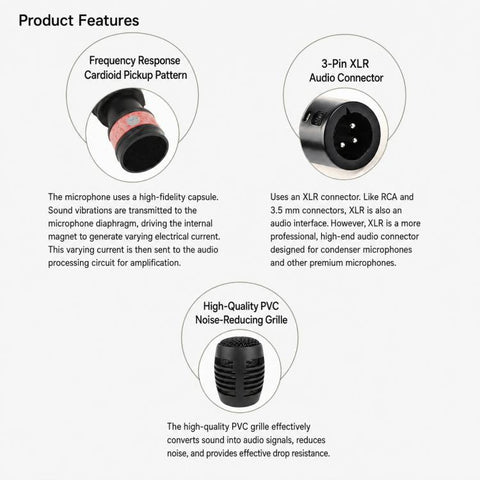 YS-102 Integrated Wired Dynamic Microphone, 6.35mm