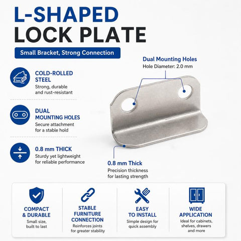 Cold-Rolled Steel L-Shaped Lock Plate Right-Angle Cabinet Latch Strike for Furniture Hardware