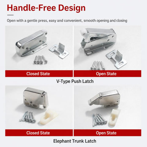 Handle Free Push-To-Ppen Cabinet Door Retractor Rebound Latch, Touch Catch, V-Shaped Touch Catch