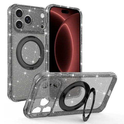 Glitter 360 Rotation Magnetic Holder Phone Case, For iPhone 18 Pro, For iPhone 18 Pro Max, For iPhone 17 Pro Max, For iPhone 17 Pro, For iPhone 17, For iPhone 16 Pro Max