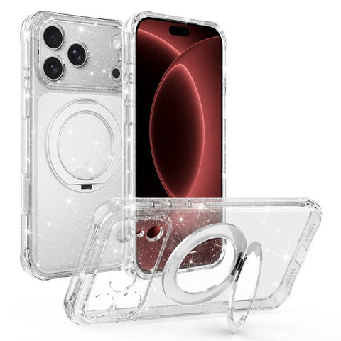 Glitter 360 Rotation Magnetic Holder Phone Case, For iPhone 18 Pro, For iPhone 18 Pro Max, For iPhone 17 Pro Max, For iPhone 17 Pro, For iPhone 17, For iPhone 16 Pro Max
