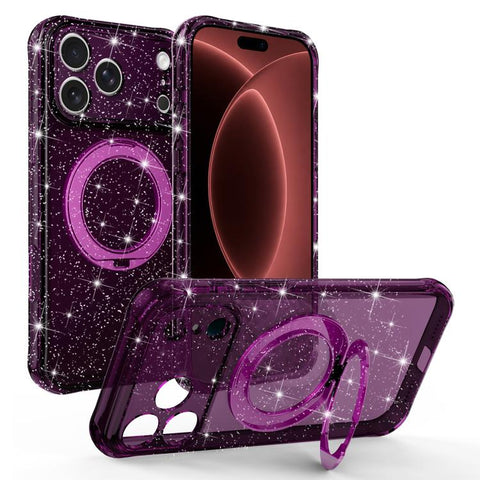Glitter 360 Rotation Magnetic Holder Phone Case, For iPhone 18 Pro, For iPhone 18 Pro Max, For iPhone 17 Pro Max, For iPhone 17 Pro, For iPhone 17, For iPhone 16 Pro Max