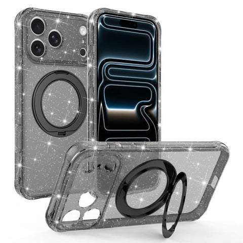 Glitter 360 Rotation Magnetic Holder Phone Case, For iPhone 18 Pro, For iPhone 18 Pro Max, For iPhone 17 Pro Max, For iPhone 17 Pro, For iPhone 17, For iPhone 16 Pro Max