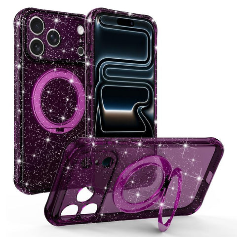 Glitter 360 Rotation Magnetic Holder Phone Case, For iPhone 18 Pro, For iPhone 18 Pro Max, For iPhone 17 Pro Max, For iPhone 17 Pro, For iPhone 17, For iPhone 16 Pro Max