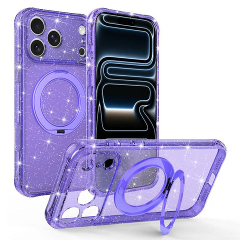 Glitter 360 Rotation Magnetic Holder Phone Case, For iPhone 18 Pro, For iPhone 18 Pro Max, For iPhone 17 Pro Max, For iPhone 17 Pro, For iPhone 17, For iPhone 16 Pro Max