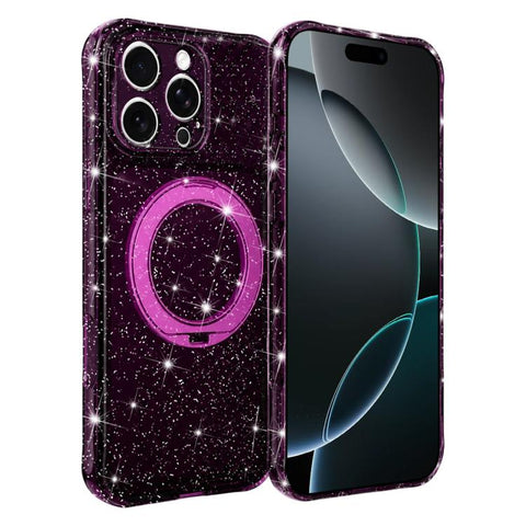 Glitter 360 Rotation Magnetic Holder Phone Case, For iPhone 18 Pro, For iPhone 18 Pro Max, For iPhone 17 Pro Max, For iPhone 17 Pro, For iPhone 17, For iPhone 16 Pro Max