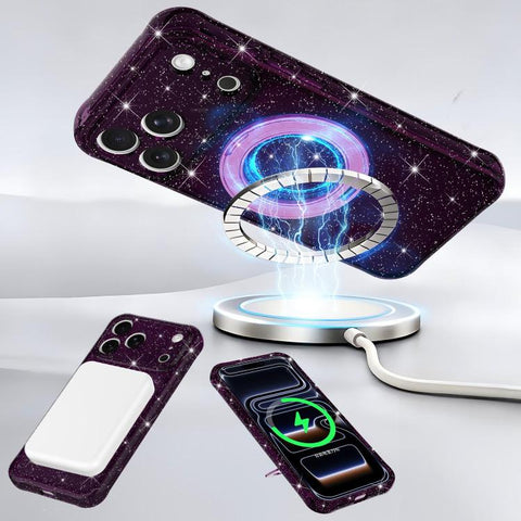 Glitter 360 Rotation Magnetic Holder Phone Case, For iPhone 18 Pro, For iPhone 18 Pro Max, For iPhone 17 Pro Max, For iPhone 17 Pro, For iPhone 17, For iPhone 16 Pro Max