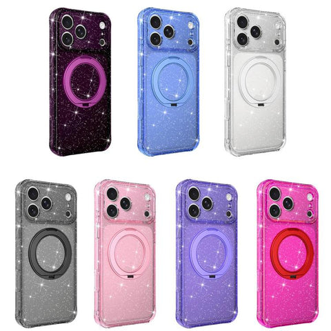Glitter 360 Rotation Magnetic Holder Phone Case, For iPhone 18 Pro, For iPhone 18 Pro Max, For iPhone 17 Pro Max, For iPhone 17 Pro, For iPhone 17, For iPhone 16 Pro Max