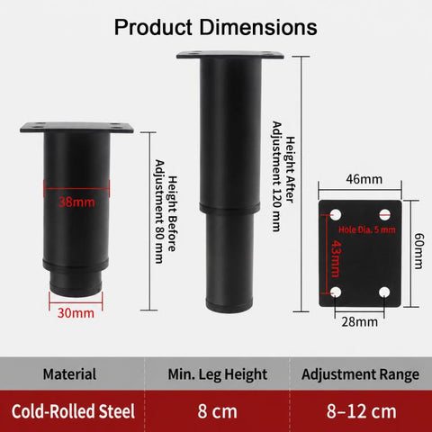Height-Adjustable Furniture Support Legs for Sofas and Coffee Tables, 8CM, 12CM, 18CM, 25CM