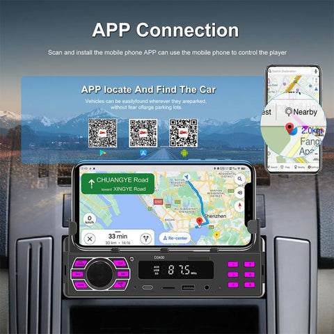 Universal Single-DIN Car Bluetooth MP3 Player FM Radio with Phone Holder