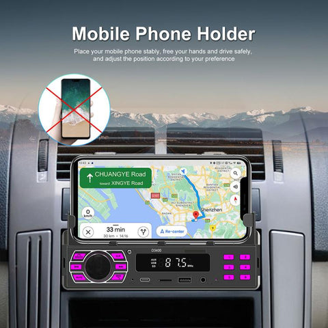 Universal Single-DIN Car Bluetooth MP3 Player FM Radio with Phone Holder