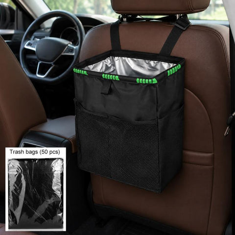 Car Storage Bag Car Back Seat Hook Garbage Can, Black Green, Black, Black Green + Trash Bags, Black + Trash Bags, Black Green + Tissue Bag