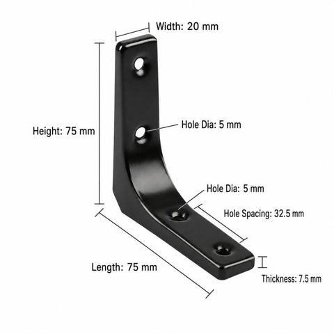 Simple Cold-Rolled Steel Right Angle Curved L-Shaped Wall Storage Shelf Support Braces, 3 inch, 4 inch, 5 inch, 6 inch, 8 inch, 10 inch, 12 inch, 16 inch