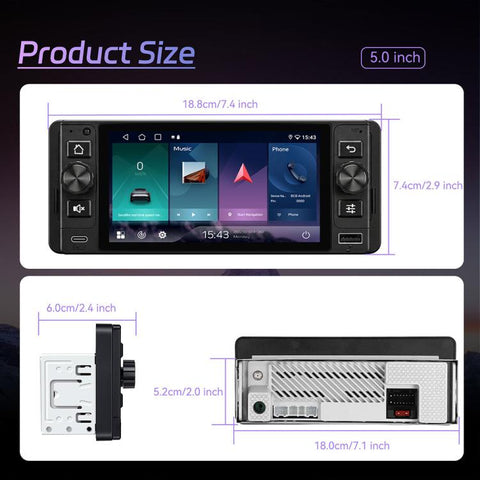 5 inch Single Din Android 15 Center Console CarPlay Car Video Navigation, Standard, Standard+Reversing Camera+Mic