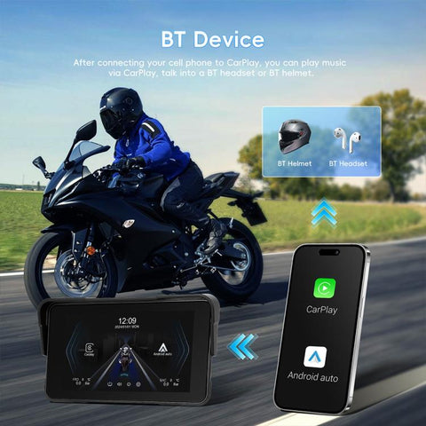 5 inch Landscape-oriented Motorcycle Wireless CarPlay and Android Auto Display Screen Navigator, Standard, with Tire Pressure Sensor