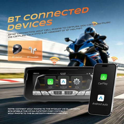 6.86 inch Motorcycle Wireless CarPlay and Android Auto Display Screen Navigator, Standard, with Tire Pressure Sensor
