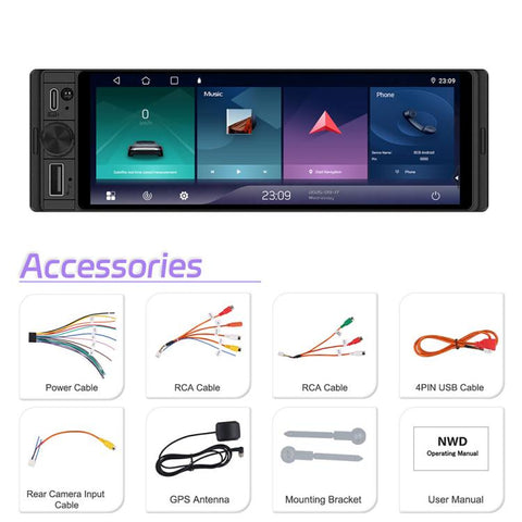 Universal 6.28 inch Single-DIN Car Center Console Display with CarPlay & Android Auto Function, Standard, with AHD Camera + Microphone