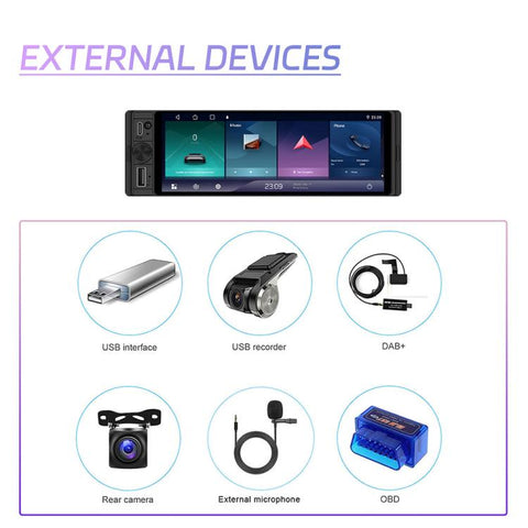 Universal 6.28 inch Single-DIN Car Center Console Display with CarPlay & Android Auto Function, Standard, with AHD Camera + Microphone