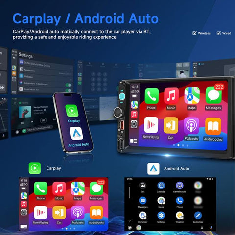 Universal 7 inch Dual-DIN Car MP5 Player Center Console Display with CarPlay & Android Auto Function, Standard, with Reversing Camera + Frame