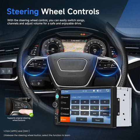 Universal 7 inch Dual-DIN Car MP5 Player Center Console Display with CarPlay & Android Auto Function, Standard, with Reversing Camera + Frame