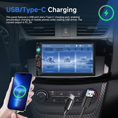 Universal 7 inch Dual-DIN Car MP5 Player Center Console Display with CarPlay & Android Auto Function, Standard, with Reversing Camera + Frame