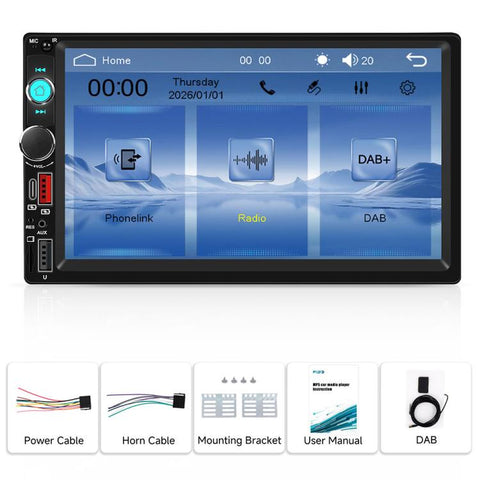 Universal 7 inch Dual-DIN Car MP5 Player Center Console Display with CarPlay & Android Auto Function, Standard, with Reversing Camera + Frame