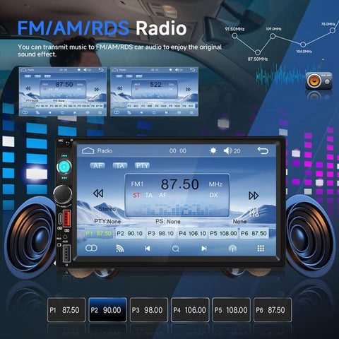 Universal 7 inch Dual-DIN Car MP5 Player Center Console Display with CarPlay & Android Auto Function, Standard, with Reversing Camera + Frame