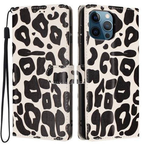 Leopard Print Wallet Vegan Leather Phone Case with Lanyard, For iPhone 14, For iPhone 14 Pro, For iPhone 14 Pro Max, For iPhone 13 Pro Max, For iPhone 13 Pro, For iPhone 13, For iPhone 12 / 12 Pro, For iPhone 12 Pro Max