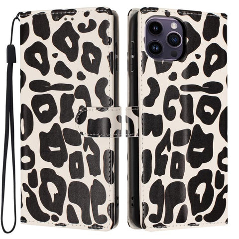 Leopard Print Wallet Vegan Leather Phone Case with Lanyard, For iPhone 14, For iPhone 14 Pro, For iPhone 14 Pro Max, For iPhone 13 Pro Max, For iPhone 13 Pro, For iPhone 13, For iPhone 12 / 12 Pro, For iPhone 12 Pro Max