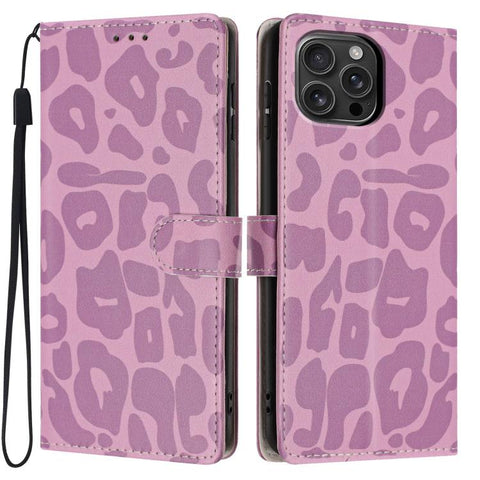 Leopard Print Wallet Vegan Leather Phone Case with Lanyard, For iPhone 18 Pro, For iPhone 18 Pro Max, For iPhone 17e / 16e, For iPhone 17 Pro Max, For iPhone 17 Pro, For iPhone 17, For iPhone Air, For iPhone 16 Pro Max