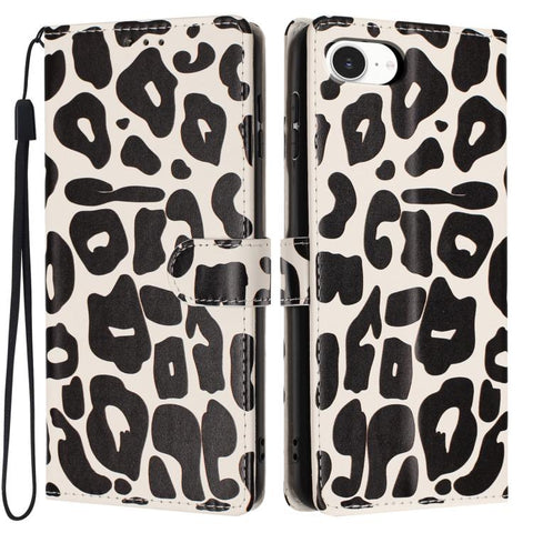 Leopard Print Wallet Vegan Leather Phone Case with Lanyard, For iPhone 18 Pro, For iPhone 18 Pro Max, For iPhone 17e / 16e, For iPhone 17 Pro Max, For iPhone 17 Pro, For iPhone 17, For iPhone Air, For iPhone 16 Pro Max