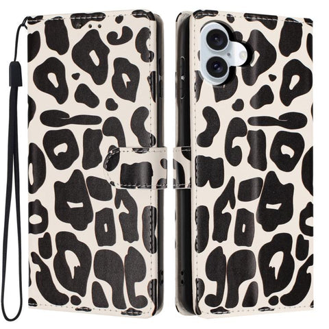 Leopard Print Wallet Vegan Leather Phone Case with Lanyard, For iPhone 18 Pro, For iPhone 18 Pro Max, For iPhone 17e / 16e, For iPhone 17 Pro Max, For iPhone 17 Pro, For iPhone 17, For iPhone Air, For iPhone 16 Pro Max